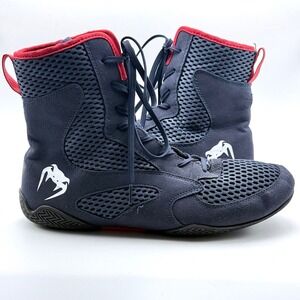 Venum Elite Boxing Shoes Mens 11.5 Navy Blue Red High Top Wrestling MMA Boots